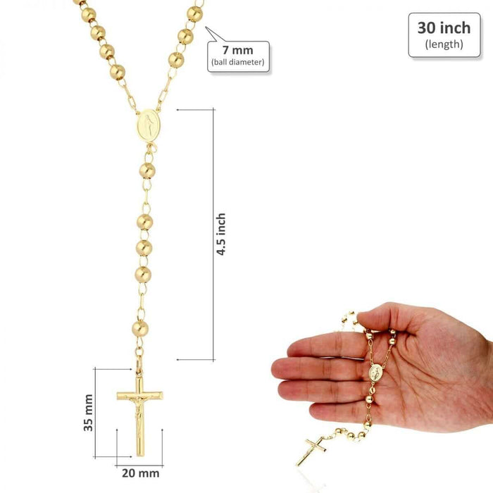 10K Yellow Gold 3mm-7mm Beads Rosary Necklace (Hollow) 26" 30"