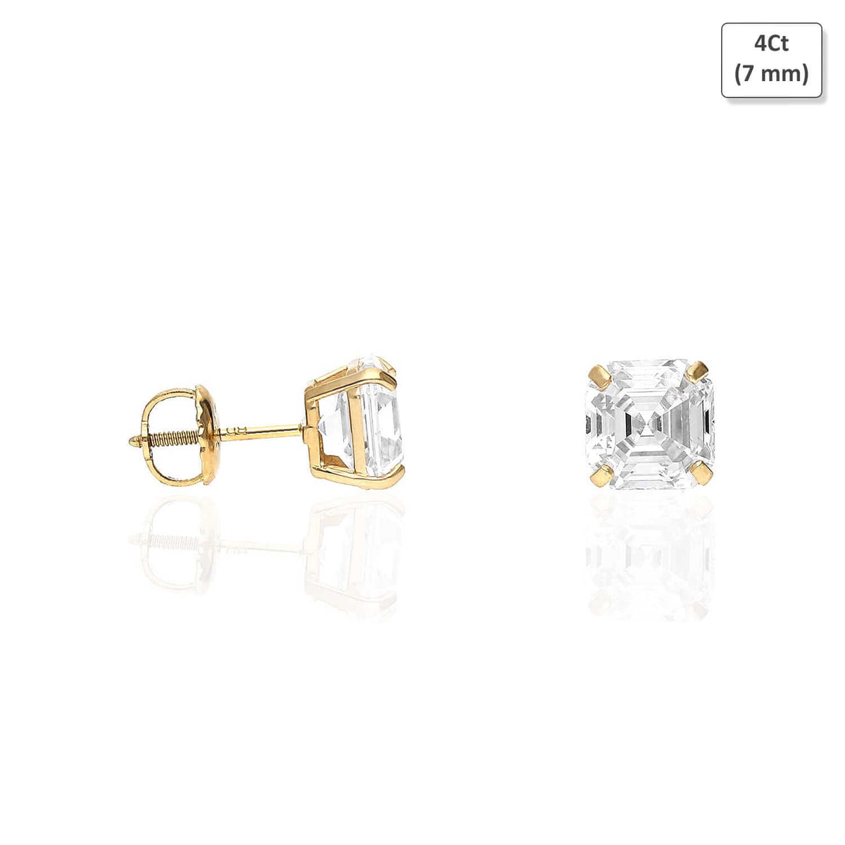 14K Yellow Gold Asscher-Cut CZ Screw Back Stud Earrings 1.5Ct-6Ct