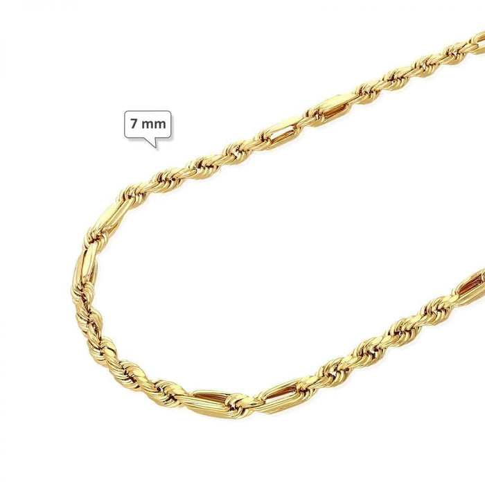 10K Solid Gold Diamond-Cut 4-8mm Milano Figaro Rope Chain (Hollow) 20-32"