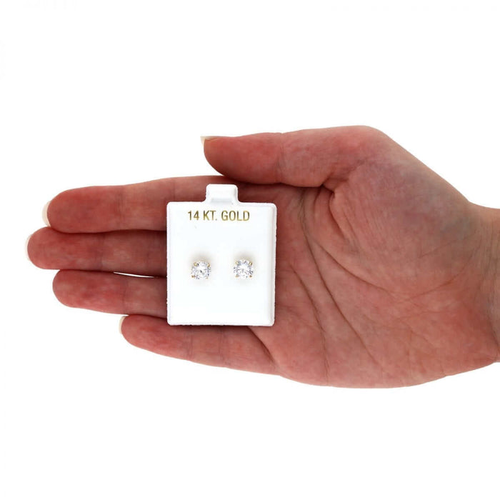 Real 14K Gold CZ Stud Screw Back Earrings 0.10Ct-4Ct