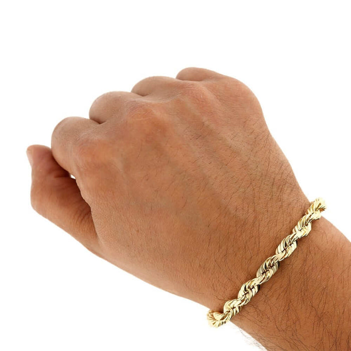 14K Yellow Gold Diamond-Cut 3mm-8mm Rope Bracelet (Solid Links) 8.5"