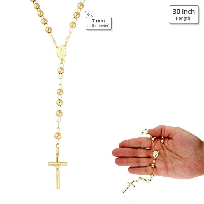 10K Yellow Gold 3mm-7mm Beads Rosary Necklace (Hollow) 26" 30"