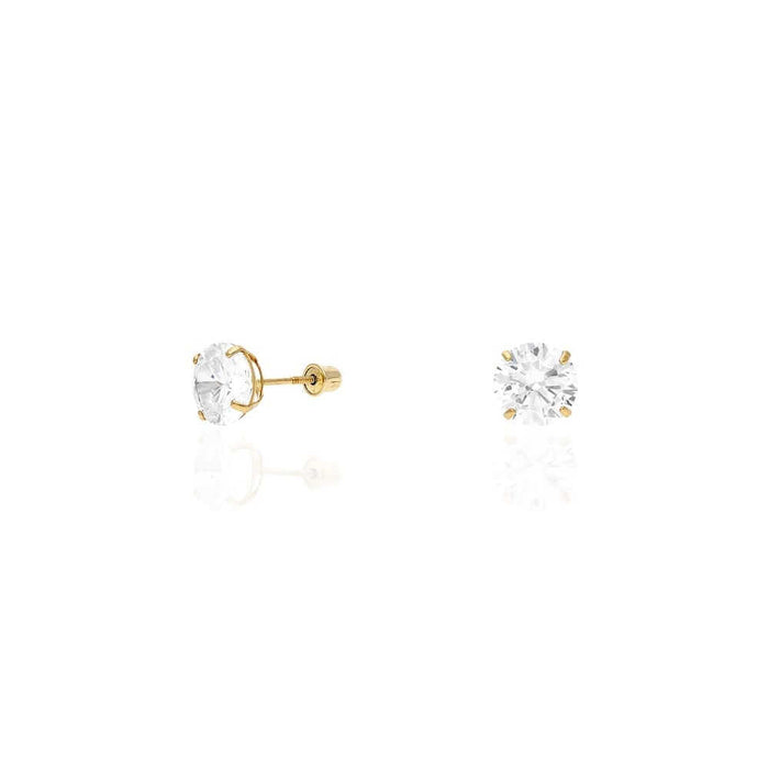 Real 14K Gold CZ Stud Screw Back Earrings 0.10Ct-4Ct