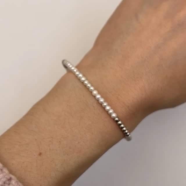 14K Gold Ball Real Freshwater Pearl Alternating 2mm Bead Bracelet (Hollow) 6.5"