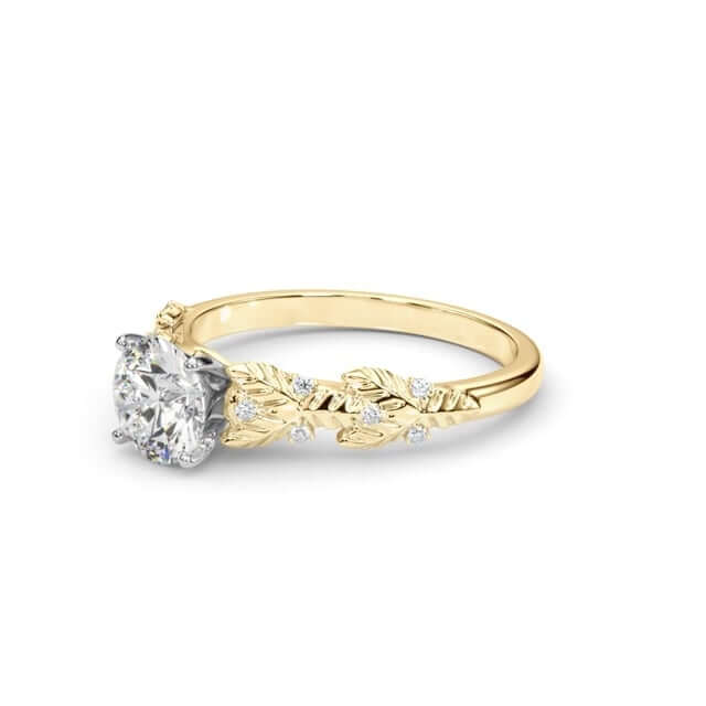 1.05CTW Lab - Grown Diamond 18K Gold Yellow Leaf Shank Engagement Ring - WJD Exclusives