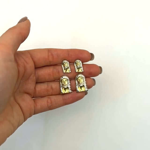 10K Gold Two - Tone Yellow White Diamond - Cut Jesus Head Stud Earrings 14mm - 18mm - WJD Exclusives