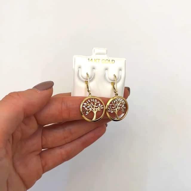14K Gold Two-Tone Tree Of Life Drop  Leverback Earrings