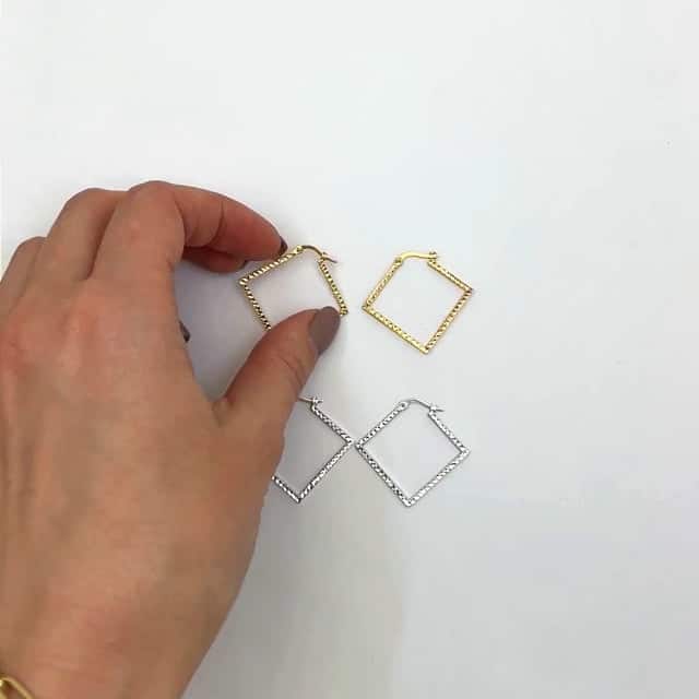 14K Gold Diamond - Cut Square Hoop Earrings 31mm - WJD Exclusives