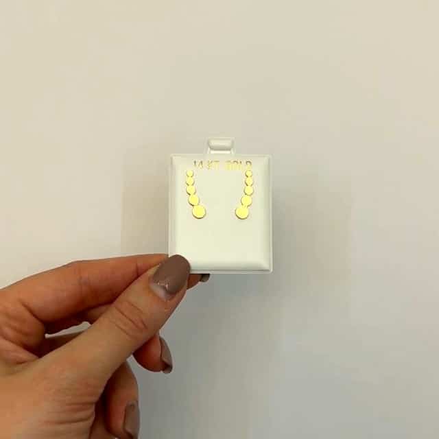 14K Yellow Gold 18mm Curved Climber Bead Bar Push Back Stud Earrings