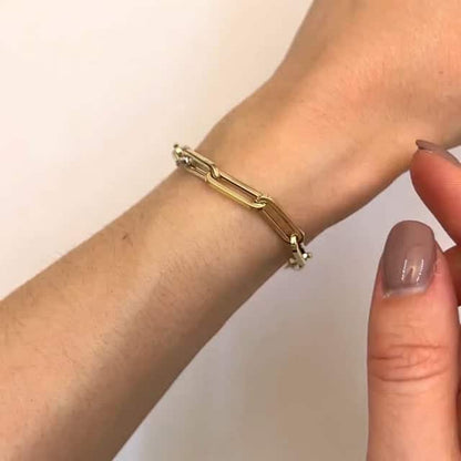 0.32CTW Real Diamonds 14K Gold Yellow 6mm Paperclip Bracelet 7.5"