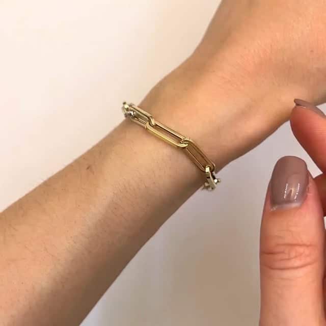 0.32CTW Natural Diamonds 14K Yellow Gold 6mm Paperclip Bracelet (Hollow) 7.5"