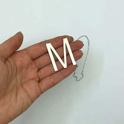 Sterling Silver Sideways Initials Letter Pendant Necklace 16"-18" Adj. 1.5"