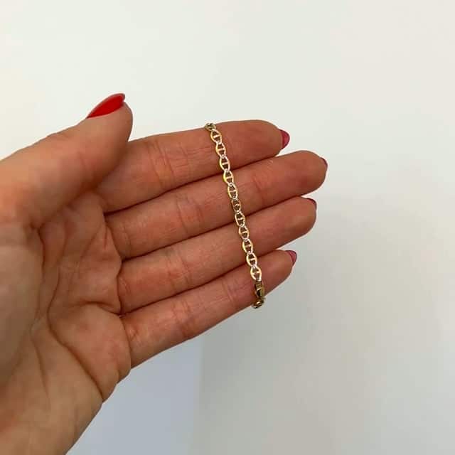 10K Yellow Gold 3mm Diamond - Cut Anchor Mariner Anklet (Solid Links) 10" - WJD Exclusives
