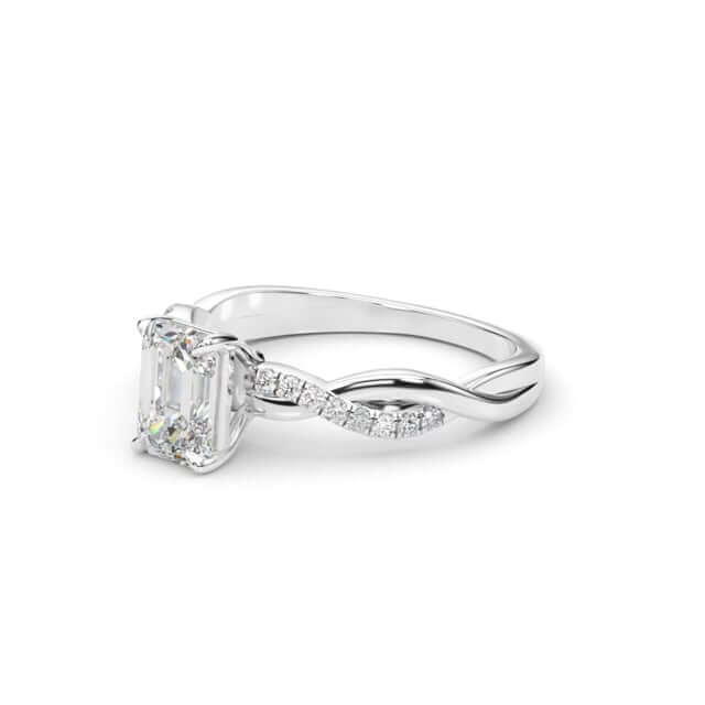 2.1CTW Lab-Grown Diamond 14K White Gold Emerald Twisted Shank Engagement Ring