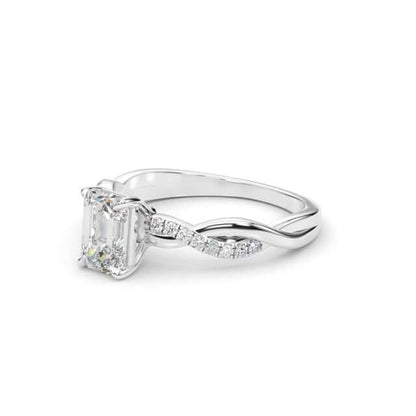 2.1CTW Lab-Grown Diamond 14K White Gold Emerald Twisted Shank Engagement Ring