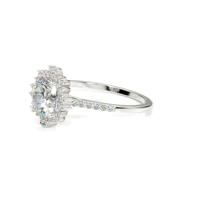 2.25CTW Lab-Grown Diamond 14K White Gold Cushion Flower Halo Engagement Ring