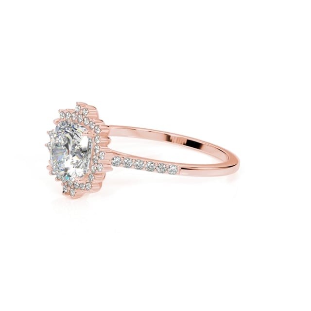 2.25CTW Lab-Grown Diamond 14K Rose Gold Cushion Flower Halo Engagement Ring