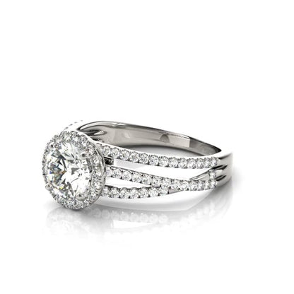 2.5CTW Lab-Diamond 14K Gold White Round Halo Twisted Split Shank Engagement Ring