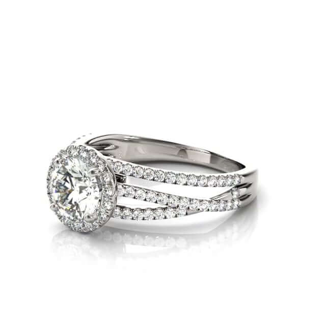 2.5CTW Lab - Diamond 14K Gold White Round Halo Twisted Split Shank Engagement Ring - WJD Exclusives