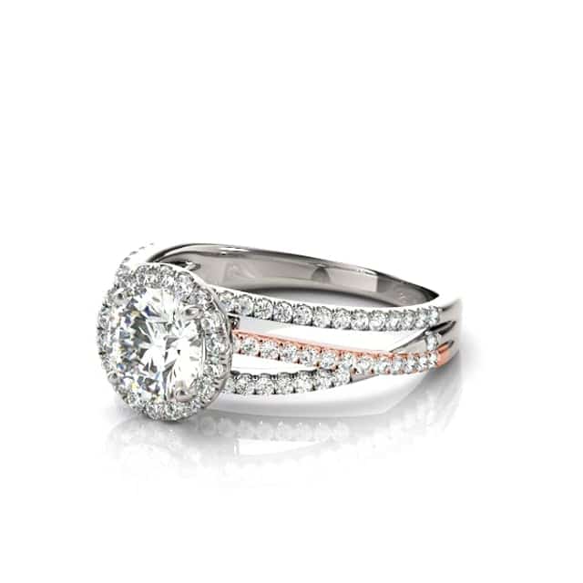 2.5CTW Lab-Grown Diamond 14K Gold Round Halo Twisted Split Shank Engagement Ring