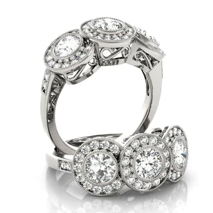 1.90CTW Lab-Grown Diamond 14K White Gold Round Halo Present Past Future Ring