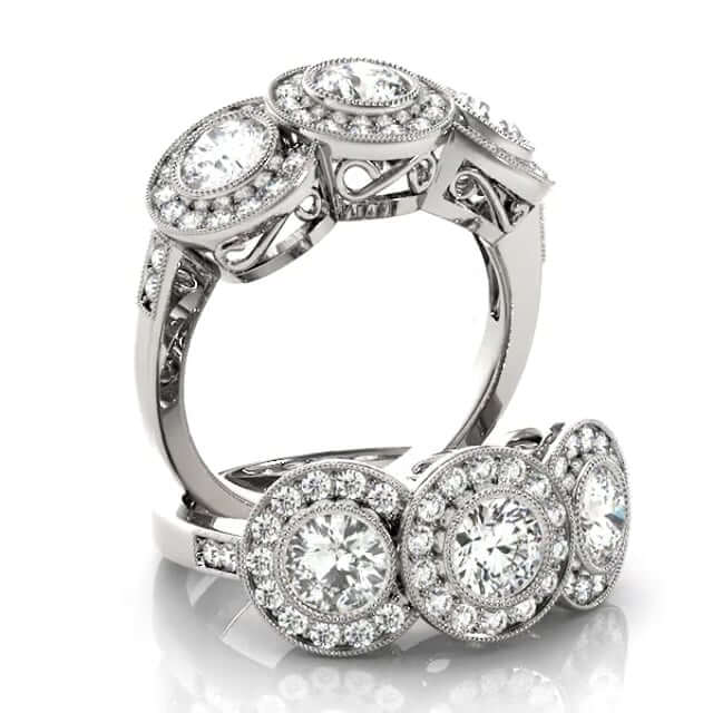 1.90CTW Lab - Grown Diamond 14K White Gold Round Halo Present Past Future Ring - WJD Exclusives