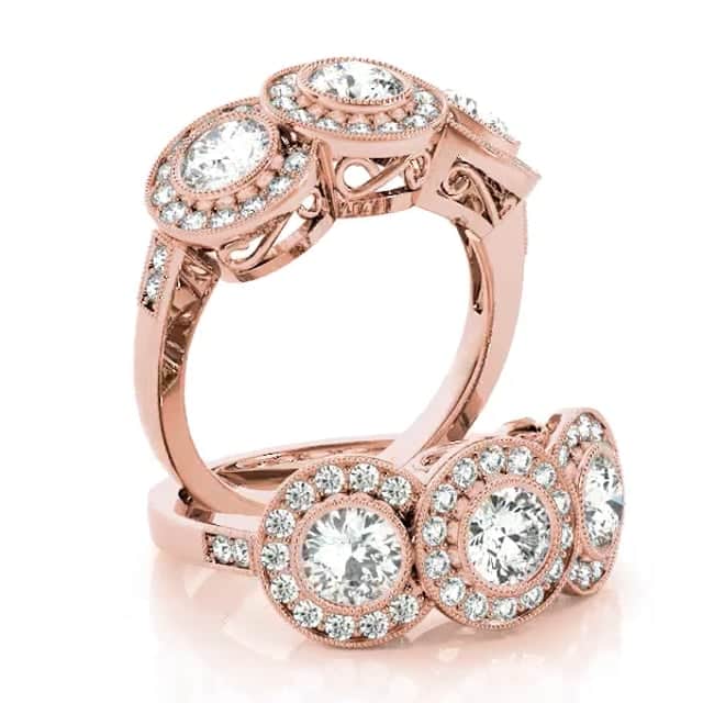 1.90CTW Lab-Grown Diamond 14K Rose Gold Round Halo Present Past Future Ring