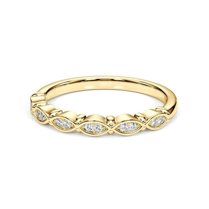 0.10CTW Real Diamond 14K Gold Yellow Marquise Stackable Engagement Ring Band