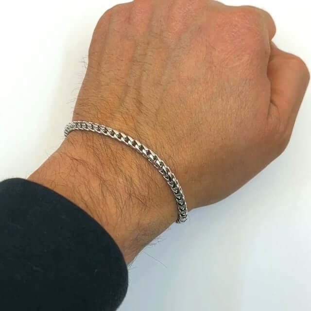 18K White Gold Over Sterling Silver 3.7mm Franco Bracelet (Solid Links) 8" - 9" - WJD Exclusives
