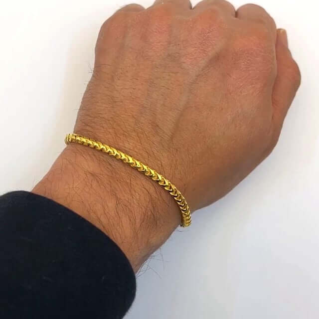18K Yellow Gold Over Sterling Silver 3.7mm Franco Bracelet (Solid Links) 8" - 9" - WJD Exclusives