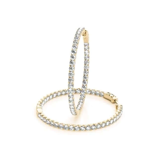 1CTW Real Diamond 14K Gold Yellow White Rose Inside Out Hoop Earrings 35mm