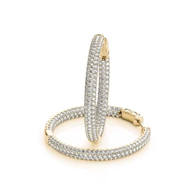 1CTW Natural Diamond 14K Gold 3 - Row Pave Inside Out Huggie Hoop Earrings 16mm - WJD Exclusives