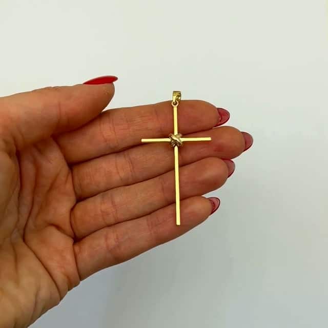 14K Yellow Gold Central Knot Cross Pendant 1.95"