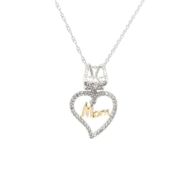 0.13CTW Natural Diamond 10K Gold Yellow Rose White Butterfly Heart Pendant 0.77" - WJD Exclusives