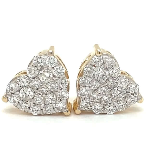 1CTW Natural Diamond 10K Gold Yellow White Heart Screw Back Stud Earrings - WJD Exclusives