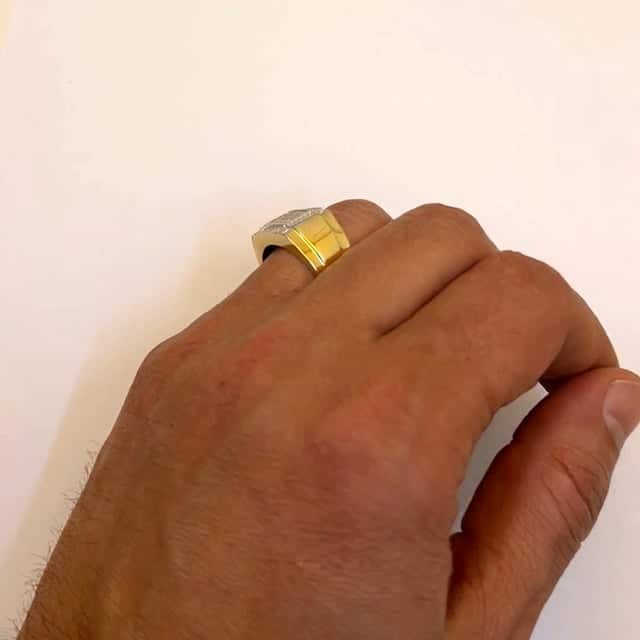 0.21CTW Real Diamond 10K Gold Two-Tone Rectangular Sections Men's Signet Ring