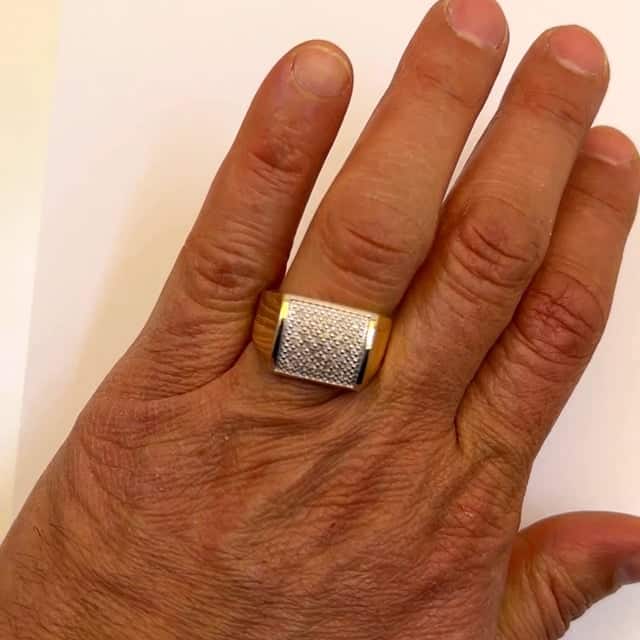0.40CTW Real Diamond 10K Gold Two-Tone Yellow Rectangular Men's Signet Ring