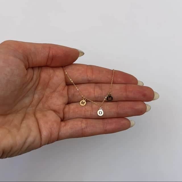 14K Yellow Gold Dangling MOM Discs Cable Charm Necklace 16"-18" Adjustable