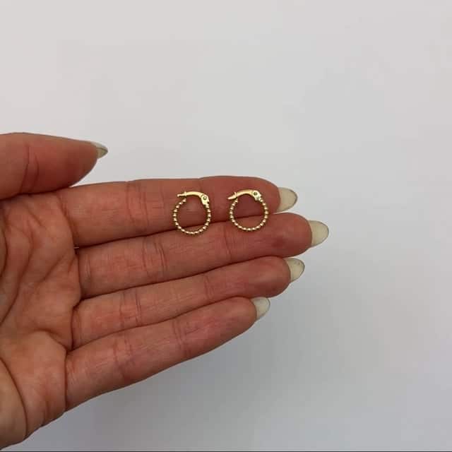 14K Yellow Gold Ball Beaded Hinged Hoop Earrings 11mm - WJD Exclusives