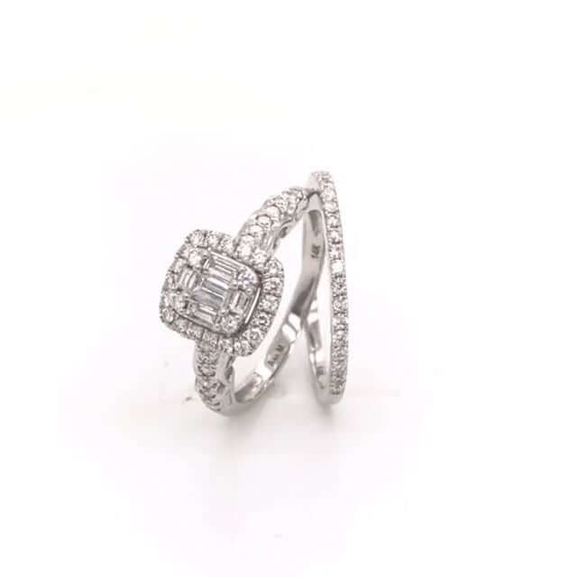 0.75CTW Real Diamond 14K Real Gold White Baguette Engagement Wedding Ring Set