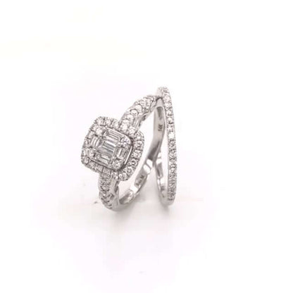 0.75CTW Real Diamond 14K Real Gold White Baguette Engagement Wedding Ring Set