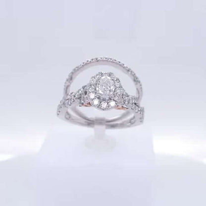 1CTW Real Diamond 14K Real Gold Two-Tone White Rose Oval Halo Bridal Wedding Set