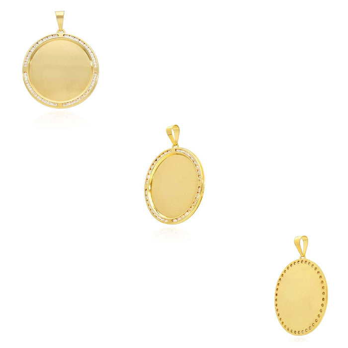 10K Gold CZ Round Memory Picture Pendant 1"-1.8"