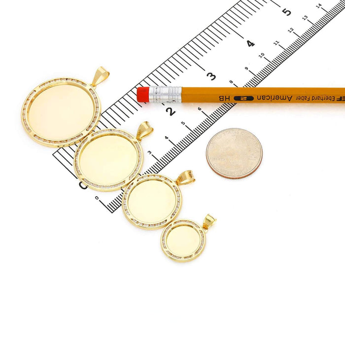 10K Gold CZ Round Memory Picture Pendant 1"-1.8"