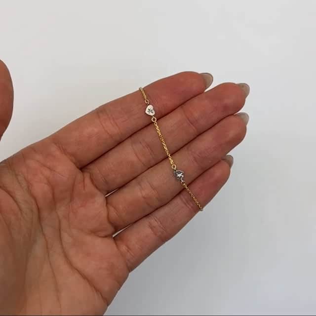 14K Yellow White Gold Diamond - Cut Hearts Station Anklet (Hollow) 9" - 10" - WJD Exclusives