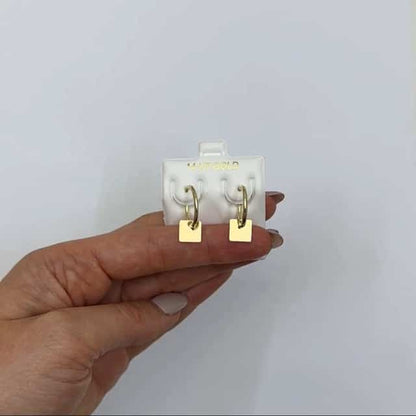 14K Gold  Modern Square Drop Endless Hoop Earrings 26.6mm