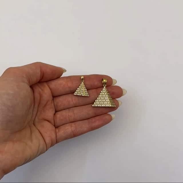 10K Yellow Gold CZ 3D Egyptian Pyramid Pendant 0.8" 1.1" - WJD Exclusives