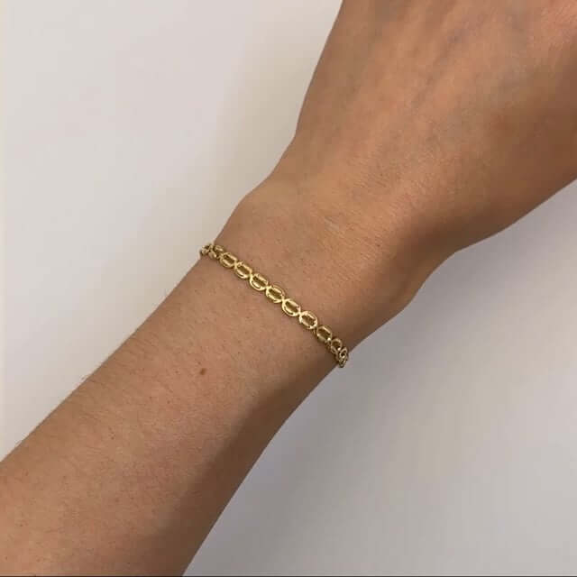 14K Gold Yellow 3.8mm Textured Puffed Oval Bracelet 7"