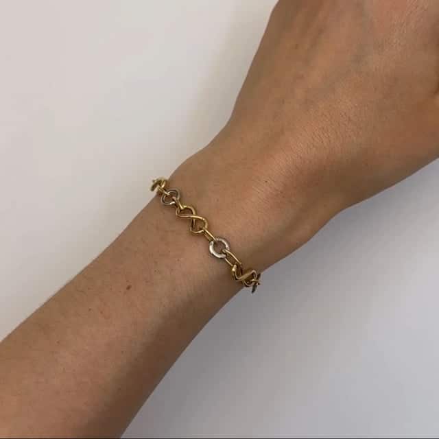 14K Gold Two-Tone Yellow White 6mm Infinity Bracelet 7.5"