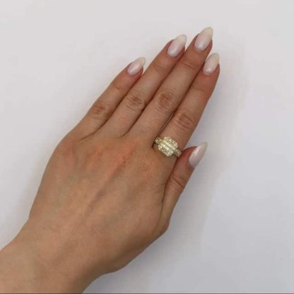 10K Gold Yellow CZ Baguette Square Cocktail Ring